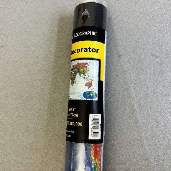 National Geographic Laminated World Decorator Map 46x30.5 Landforms Education - Picture 3 of 7